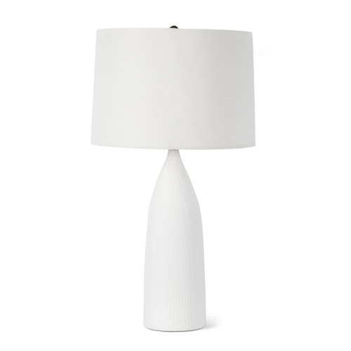 White ceramic coastal lamp with white linen shade